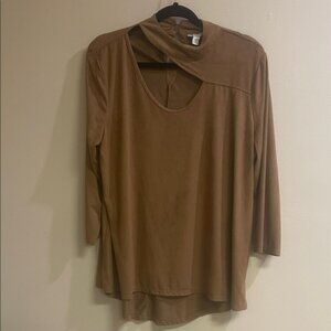 Cato Brown Women's Blouse with Unique Neckline XL